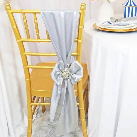 10 Pieces Satin Chair Sashes 8 by 108 inches Platinum or Light Silver {2}