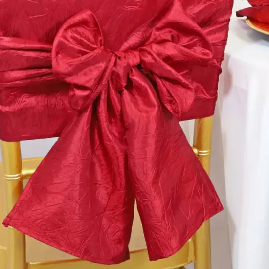 10 Pieces Apple Red Crushed Taffeta Chair Wraps, 9.5"x108" Vibrant Event Bands {4}