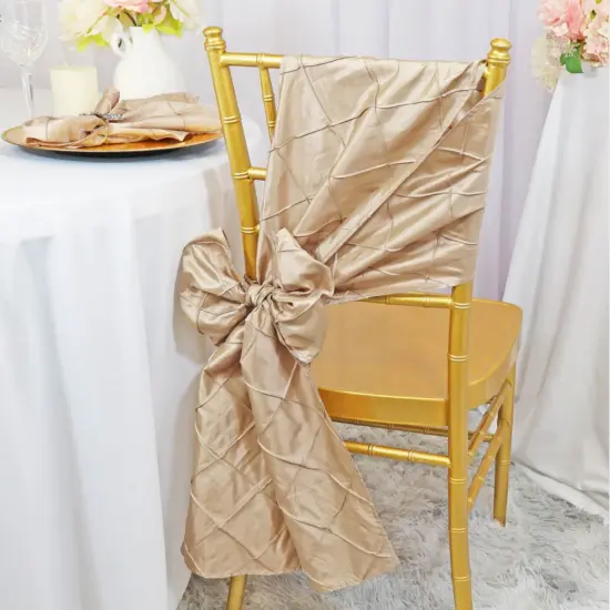 10 Pieces Elegant 9.5 by 108 inch Pintuck Taffeta Chair Sashes Champagne {2}