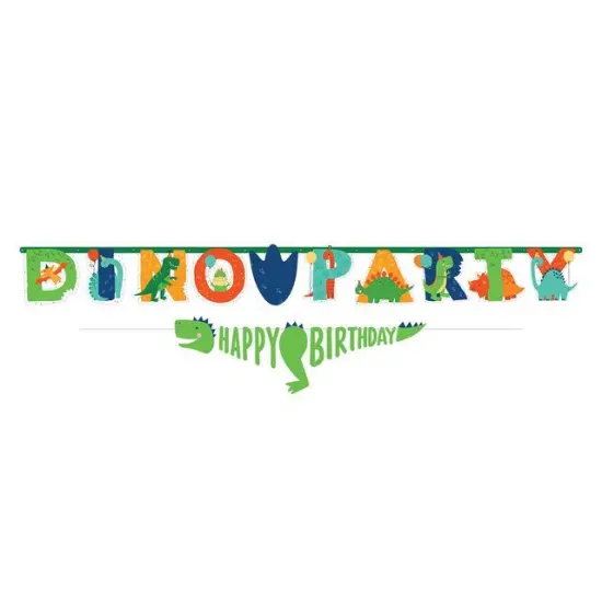 Dino-Mite "Dino Party Happy Birthday" Personalized Jumbo Letter Banner Kit (7' x 9.25" & 6' x 4") - 2 Pieces {1}