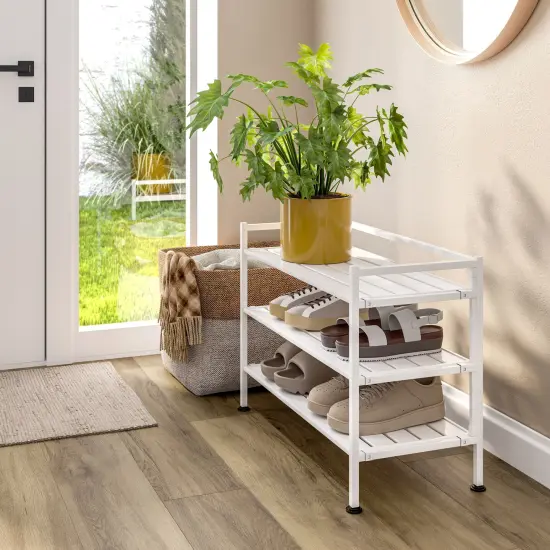 Seville Classics 3-Tier HOME Resin Slatted Shoe Rack White {4}