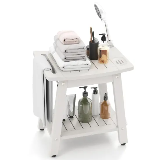 Waterproof Shower Bench Seat with Handle and Storage for Bathroom or Outdoors White {3}