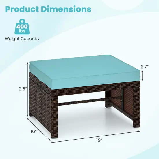 2 Piece Mix Brown Rattan Ottoman Footstool with Cushions, Metal Frame and 400 lbs Capacity Turquoise {3}