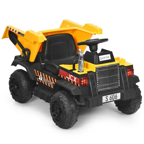 Costway 12V Battery Kids Ride On Dump Truck RC Construction Tractor w/ Electric Bucket & Electric Dump Bed {1}