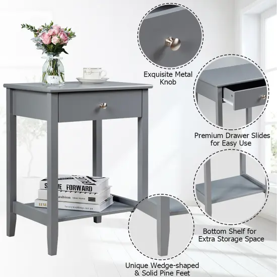 Costway Nightstand End Table Storage Display Bedroom Furniture Drawer Shelf Beside White\Brown\Grey {6}