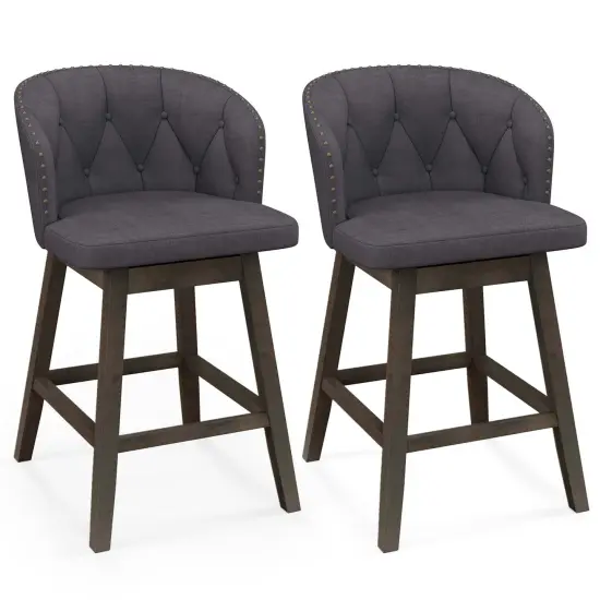 Costway 2/4 PCS Counter Height Bar Stools Fabric Upholstered Island Stools with 360&deg; Swivel Seat Gray {1}