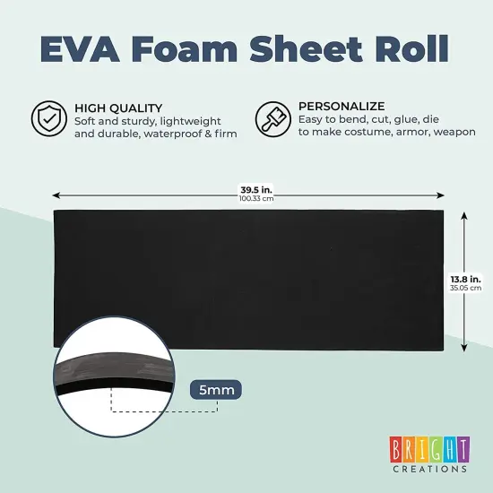Bright Creations 5mm EVA Foam Sheets for Costumes, and Decorations, EVA Foam Cosplay Supplies, High Density 100 kg/m3 Black Foam Sheet for DIY Projects, 14 x 39 inches {5}