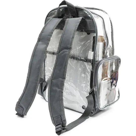 Clear Backpack Stadium Approved, See Through Bag for Sports, Concert & Festival Events, Gray Trim, 17.5 x 12.5 x 6 in Grey {7}