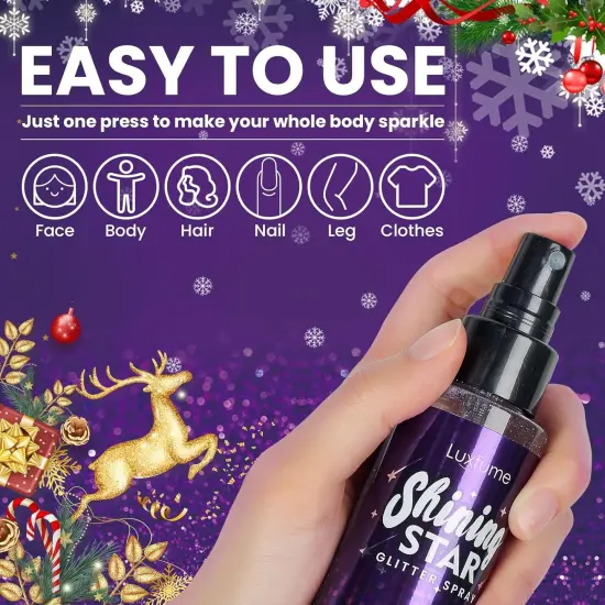Body Glitter Spray，Glitter Hairspray，Purple Body Glitter Spray,Quick-Drying and Waterproof Glitter Hairspray,Nozzles are not Easily clogged，Long-Lasting Body Shiny Spray for Stage Makeup, 3.38Oz {3}