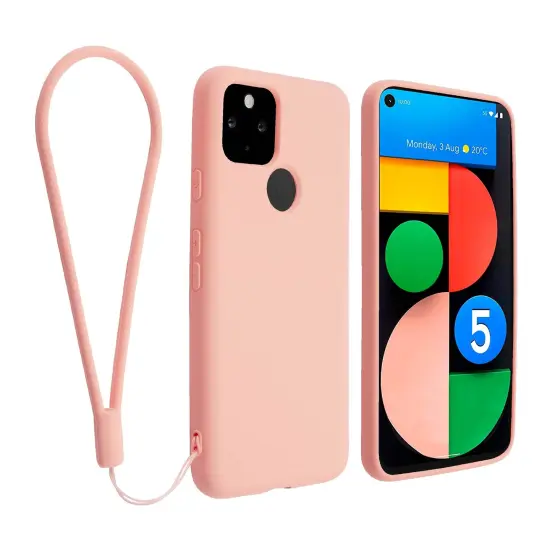 Insten Liquid Silicone Case For Google Pixel 5 (2020) Soft Microfiber Lined Full Body Protective Slim Cover, Pink {1}