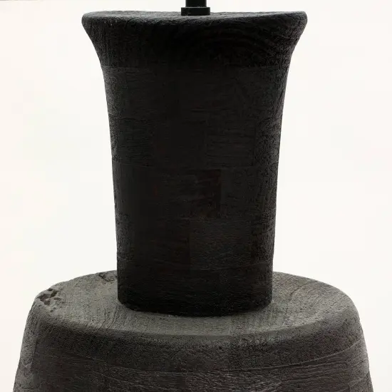 Handcrafted Wood Table Lamp with Black Fabric Shade &ndash; 16.5" x 16.5" x 29" {6}