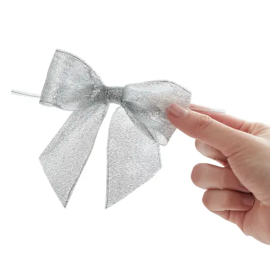 Bright Creations 36 Pack Mini Silver Bows with Twist Ties, 4x3 Inch Premade Organza Bows, Elegant Silver Bows for Treat Bags, Baked Goods, Goodie Bags, and Gift Wrapping {6}