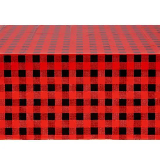 3 Pack Buffalo Plaid Plastic Tablecloth for Lumberjack Birthday Party Decorations, Disposable Red and Black Table Cover (54 x 108 In) {5}
