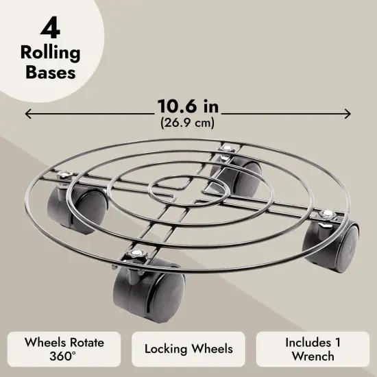 4 Pack Metal Rolling Plant Stand Base, Planter Caddy with Wheels for Indoor and Outdoor Pots (10.6 Inches) {4}