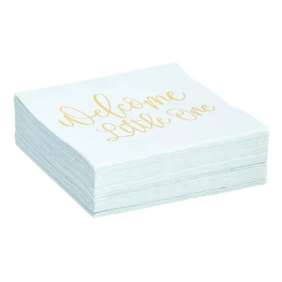 BLUE PANDA 50-Pack Welcome Little One Baby Shower Napkins for Girls - Gold Foil Gender Reveal Decorations - Pink (5x5 In) {7}