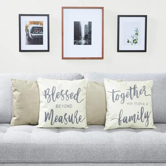 Set of 4 Farmhouse Decorative Throw Pillow Covers, 18x18 inch Cushion Cases Protector, Ivory, Standard Size Brown {3}