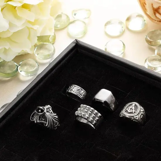 2 Pack Ring Display Tray Velvet, 100 Slot Foam Jewelry Organizer for Storage (13.8x9.5 x1.3 in) Black {3}