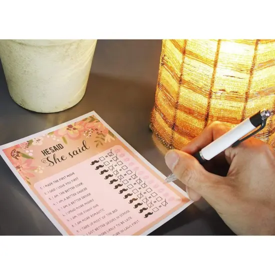 Floral Bridal Shower Games, He Said She Said Guessing Game for Wedding (50 Pack) Pink {3}
