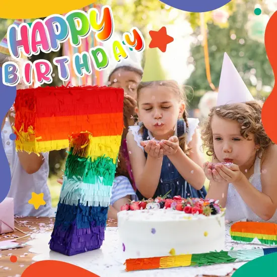 120 Pcs Rainbow Pi&ntilde;ata Set, Multicolor Birthday Party Pi&ntilde;ata with Blindfold Stick and Confetti Carnival Prize for 4th Anniversary Cinco De Mayo Fiesta Decor(Number 7) {4}
