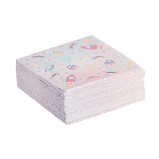 50 Pack Galaxy Space Napkins for Girls Outer Space Birthday Party Supplies (Pink, 5 In) {7}
