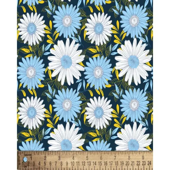 Daisy Delights Navy Blue Cotton Fabric | By the Yard | Sewing and Crafting | 44 inches wide {1}