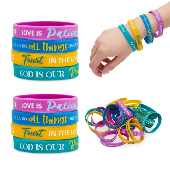 24 Pcs Christian Religious Motivational Wristbands Wrist Bands Silicone Rubber Bracelets for Party Favors Multicolor {3}