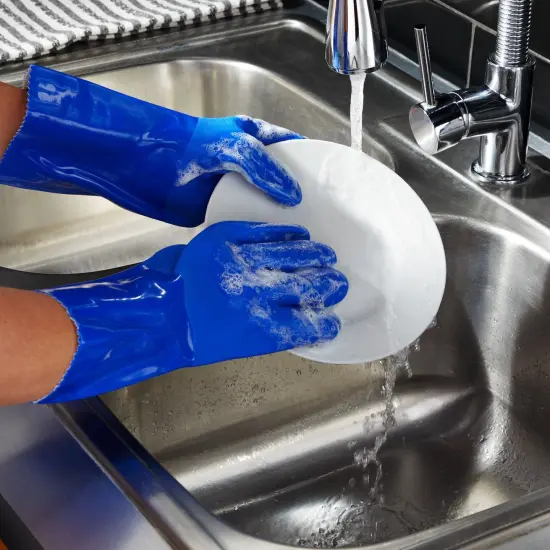 2 Pairs Heavy Duty Rubber Cleaning Gloves for Kitchen, Household, Dishwashing, Reusable and Cotton Lined (XL, Blue) {4}
