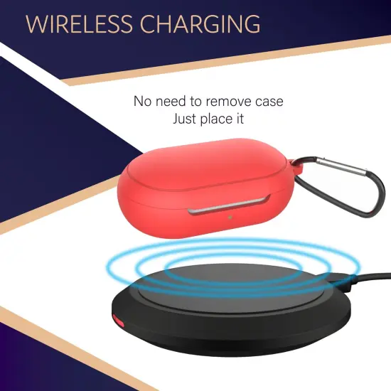 For Galaxy Buds+ / Buds Case, Protective Silicone Cover with Carabiner Keychain Compatible with Samsung Galaxy Buds+ Plus 2020 Buds 2019 Wireless Earbuds, Carmine Red by Insten {3}