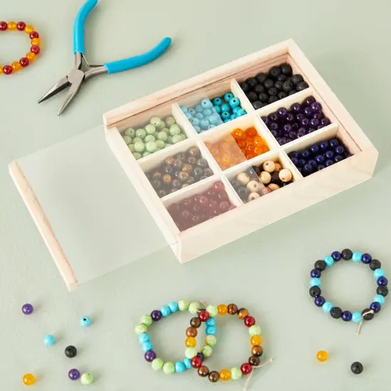 Small Unfinished Wood Box with Lid, 9 Compartment Storage Boxes (6.75 x 1.4 x 5.1 inches, 2 Pack) {2}