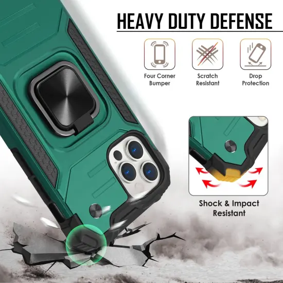 Insten Rugged Dual-Layer Case Compatible With iPhone 12 Pro Max Case 6.7 inch (2020) Full Body Heavy Duty Case with 360 Ring Kickstand, Anti-Scratch Anti-shock Drop Protection, Dark Green {2}