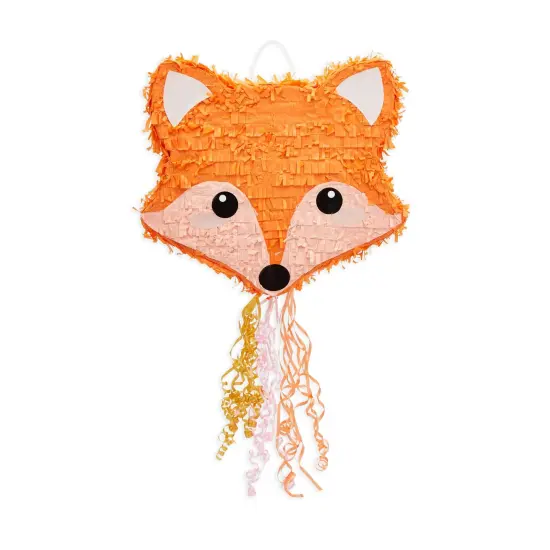 Pull String Fox Pinata for Woodland Baby Shower Decorations, Birthday Party (Small, 16 x 13 x 3 In) Orange {7}