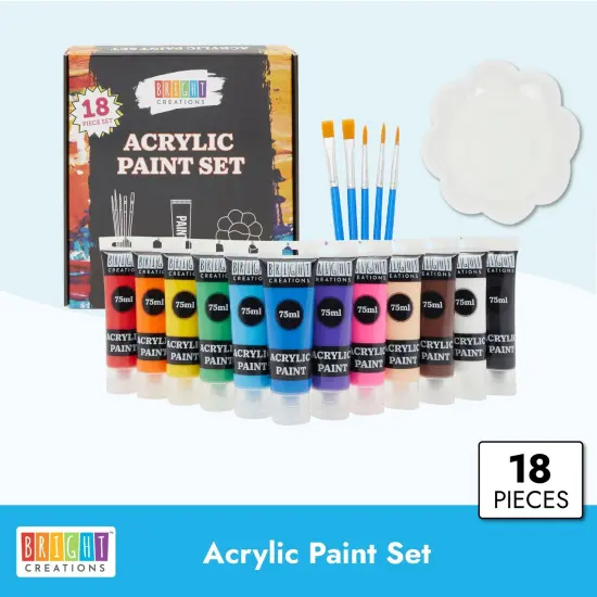 Acrylic Paint Set for Kids with Brushes and Palette (12 Colors, 18 Pieces) Multicolor {3}