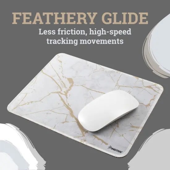 Insten Shiny Marble Gaming Mouse Pad with Stitched Edge, Water-Resistant, Non-Slip Rubber Base, White, 9.45 x 7.48 in {2}