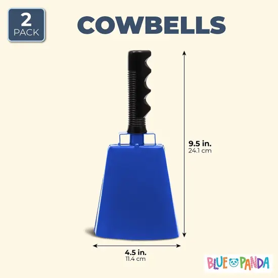 2 Pack 9.5-inch Cowbells for Sporting Events, Percussion Noise Makers with Handle for Football Games, Stadiums (Blue) {2}