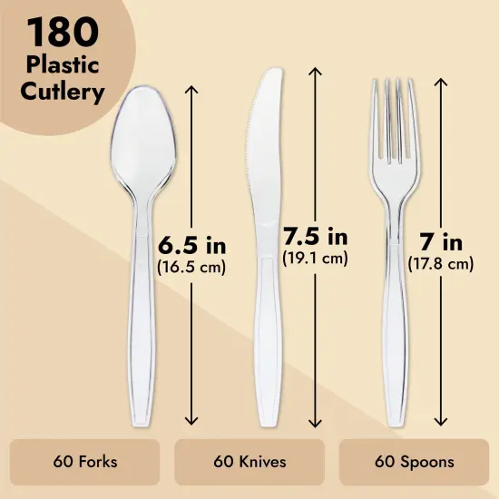 180 Pack Clear Plastic Silverware, Disposable Cutlery Utensils with Spoons, Forks and Knives, Heavy Duty Flatware Set for Parties & Events {4}