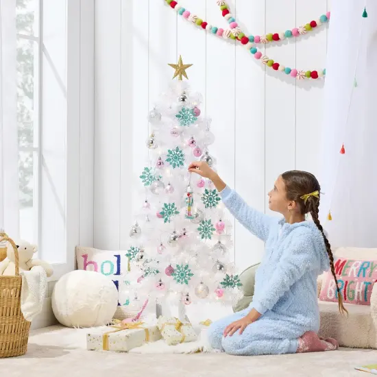 4ft Pre Lit Christmas Tree Mini Artificial Tree with Twinkling LED Lights for Bedroom or Apartment White {3}