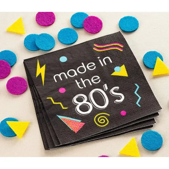 Made in the 80&rsquo;s Napkins for Birthday Parties (5 x 5 In, Black, 50 Pack) {3}