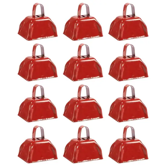 Blue Panda 12 Pack 3-inch Cowbells with Handle, Red Hand Percussion Cow Bells Noise Makers for Sporting Events, School Celebrations, Sports Parties, Football Games Noise Makers {1}
