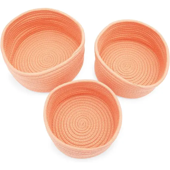 Farmlyn Creek Cotton Woven Baskets for Storage, Peach Organizers (3 Sizes, 3 Pack) Orange {5}
