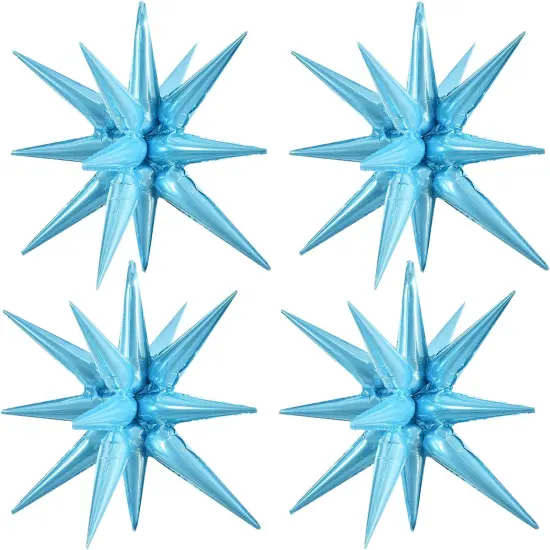 4 Pcs 22inch 4D Light Blue Explosion Star Mylar Balloons 14Point Star Balloons for Party Backdrop Christmas,New Year Birthday, Wedding Baby Shower Anniversary Photo Booth Supplies {1}