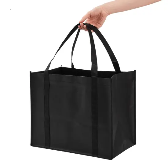 10 Pack Black Extra Large Reusable Grocery Bags with Handles for Shopping, Small Business, Retail (15.75 x 10 x 13 In) {4}