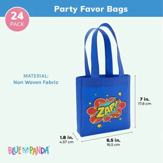 Comic Hero Birthday Party Favor Bags, Small Blue Totes (24 Pack) {3}
