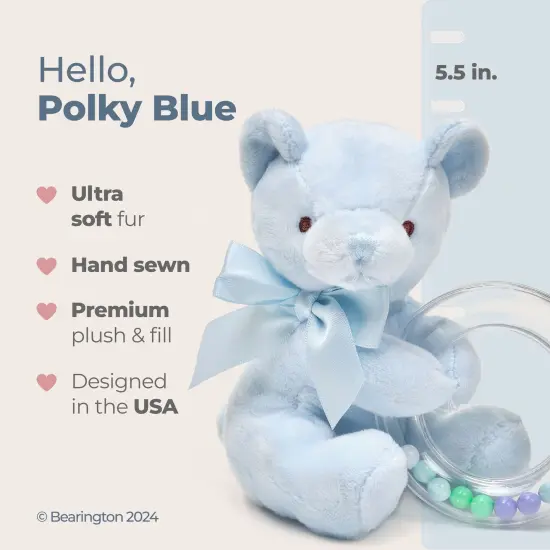 Bearington Baby Polky Blue Plush Stuffed Animal Teddy Bear Shaker Toy Ring Rattle, 5", For Ages 0-14 {2}