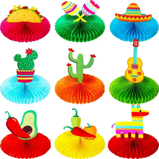 9 Pieces Fiesta Party Decorations Mexican Party Table Decor 8'' fiesta Honeycomb Mexican Table Centerpieces Cinco De Mayo Decorations for Taco Day of The Dead Decor Supplies Favors {1}