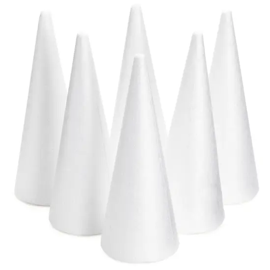 6 Pack Foam Cones for Crafts, DIY Art Projects, Handmade Gnomes, Trees, Holiday Decorations (3.8 x 9.5 in) {1}
