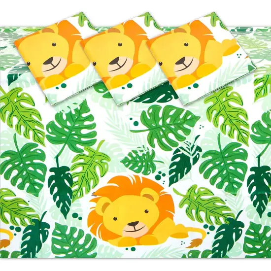 Plastic Lion Tablecloth for Safari Birthday Party Decorations (54 x 108 in, 3 Pack) Green {1}