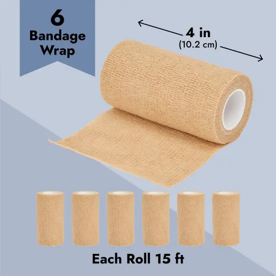 6-Rolls Self Adherent Bandage Wrap, Vet Tape - 4 In x 5 Yds Breathable, Elastic Cohesive Wrap Tape for Wrist, Swelling, Sports, Tattoo (Tan) {3}