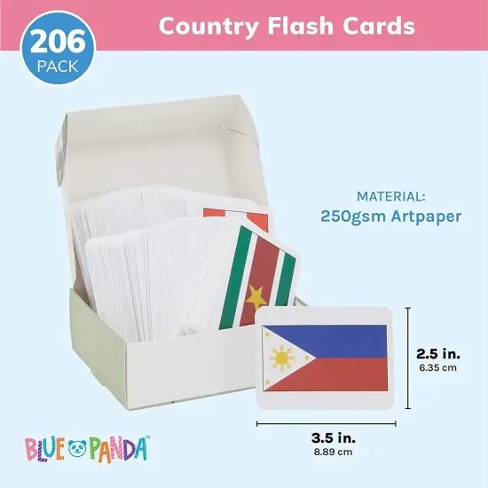 BLUE PANDA 205 Countries of The World Flags Flash Cards for Kids Ages 3-14 - Geography Country Flashcards with Continent and Capital - Double-Sided Cards (2.5 x 3.5 in) {2}