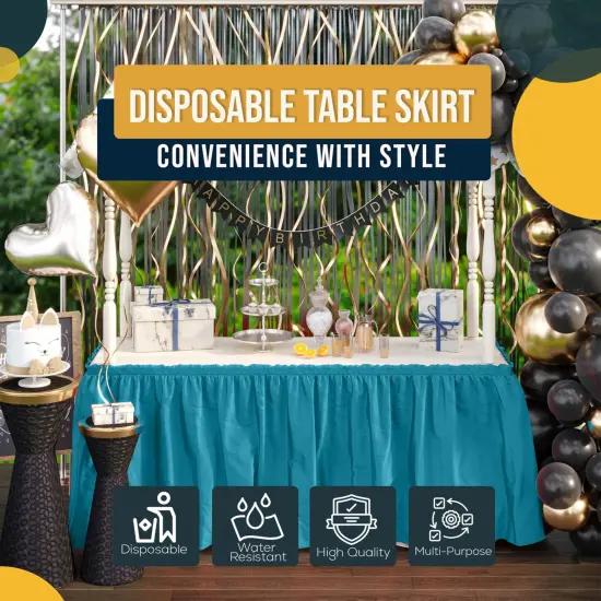 Ruffle Disposable Table Skirt 14 Ft Long Pleated Table Skirts with Adhesive Strip &ndash; Fits 6ft+ Rectangle or Round Tables &ndash; Ideal for Birthday Parties, Gender Reveal, Baby Showers & Event Decorations 6 pack by Exquisite Turquoise {6}