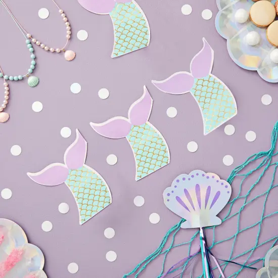 50 Pack Mermaid Tail Napkins for Girls Under the Sea Birthday Party Supplies, Baby Shower (3-Ply, 5 x 5.5 In) Blue {2}